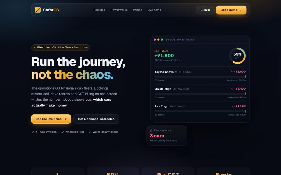 Screenshot of SafarOS: fleet software for cab owners